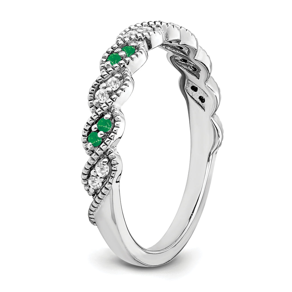 14k White Gold Emerald and Diamond Twist Band