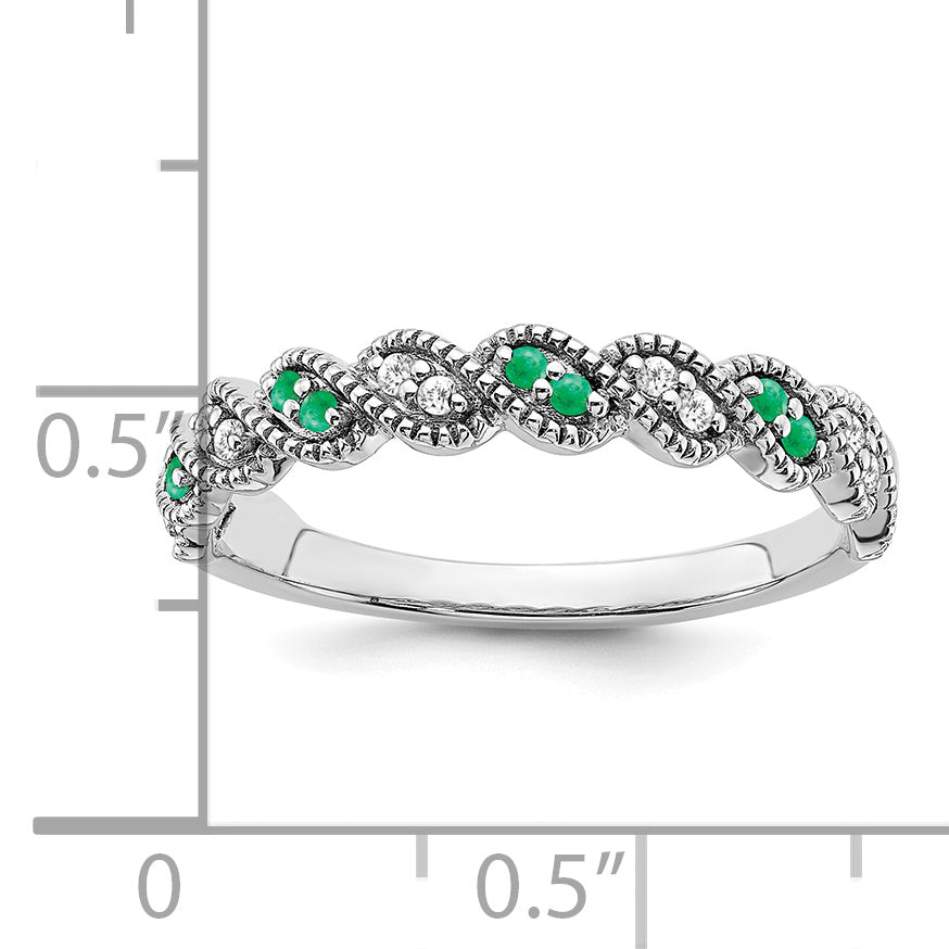 14k White Gold Emerald and Diamond Twist Band
