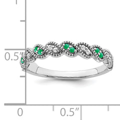14k White Gold Emerald and Diamond Twist Band