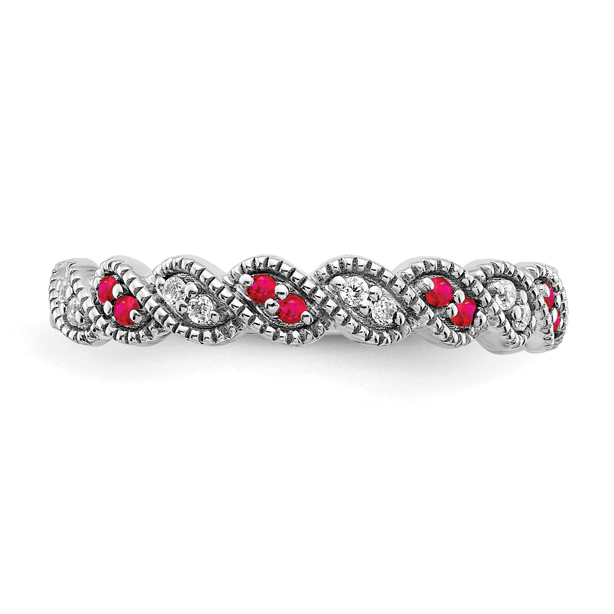 14k White Gold Ruby and Diamond Twist Band