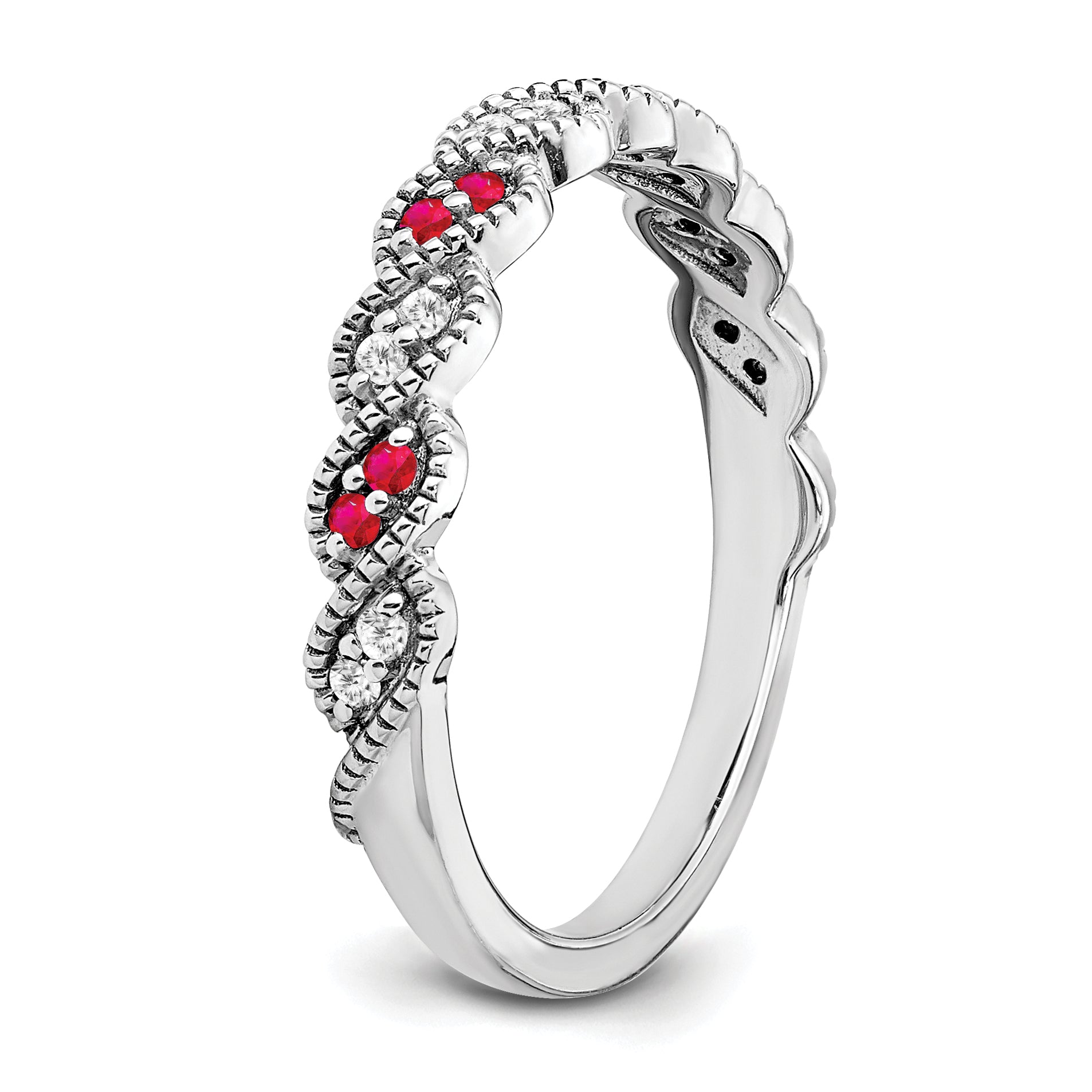 14k White Gold Ruby and Diamond Twist Band