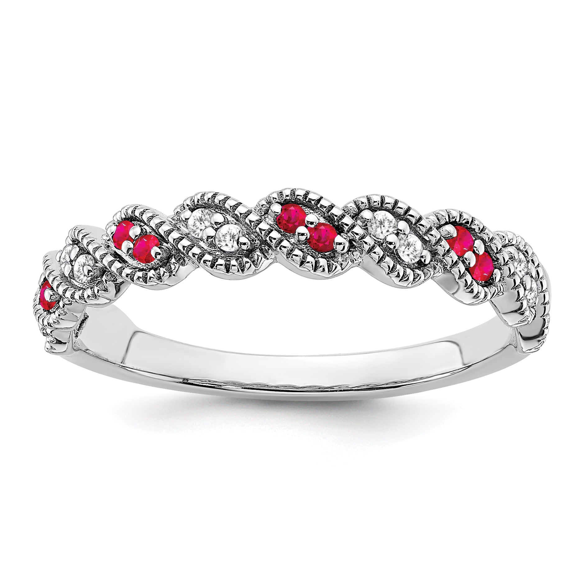 14k White Gold Ruby and Diamond Twist Band
