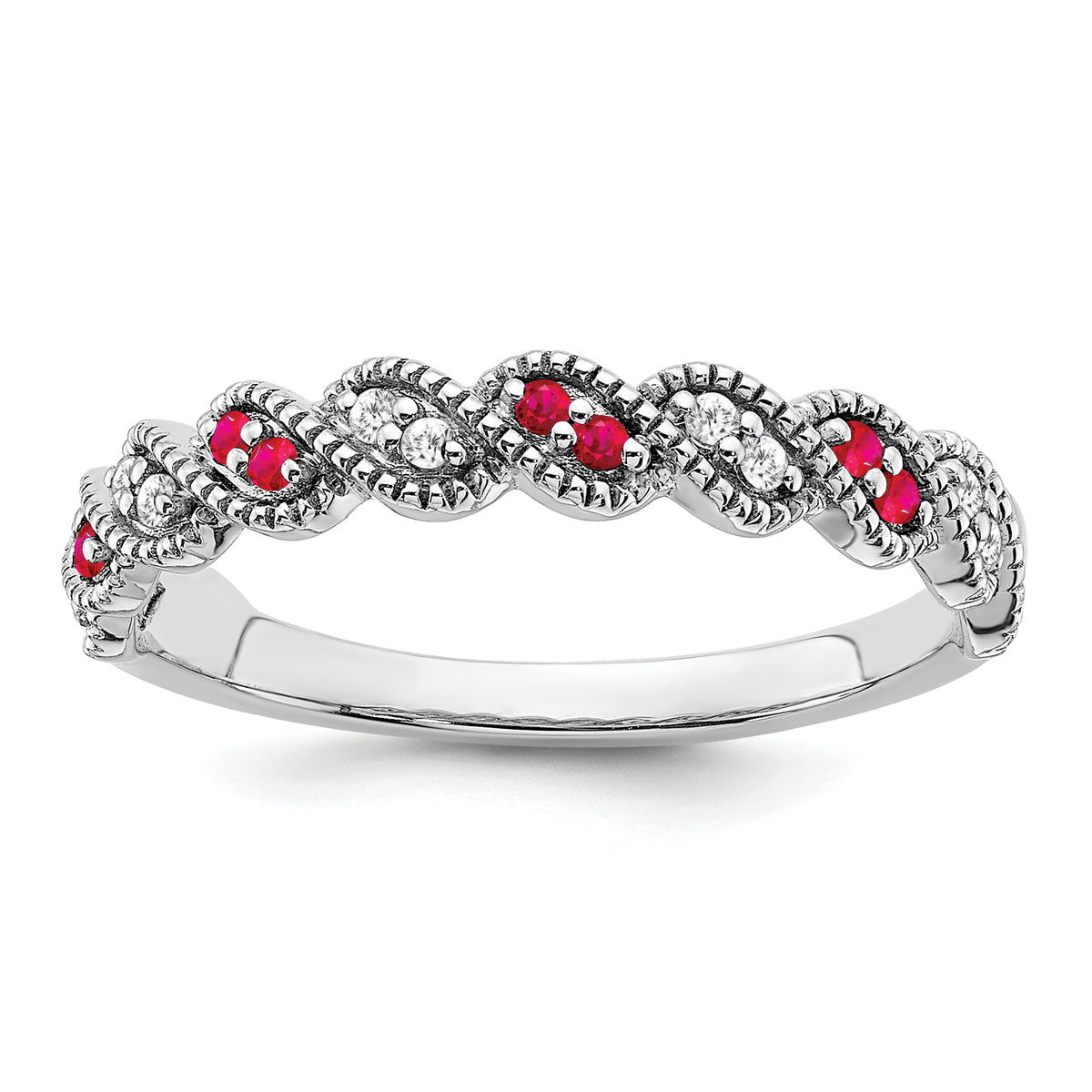 14k White Gold Ruby and Diamond Twist Band