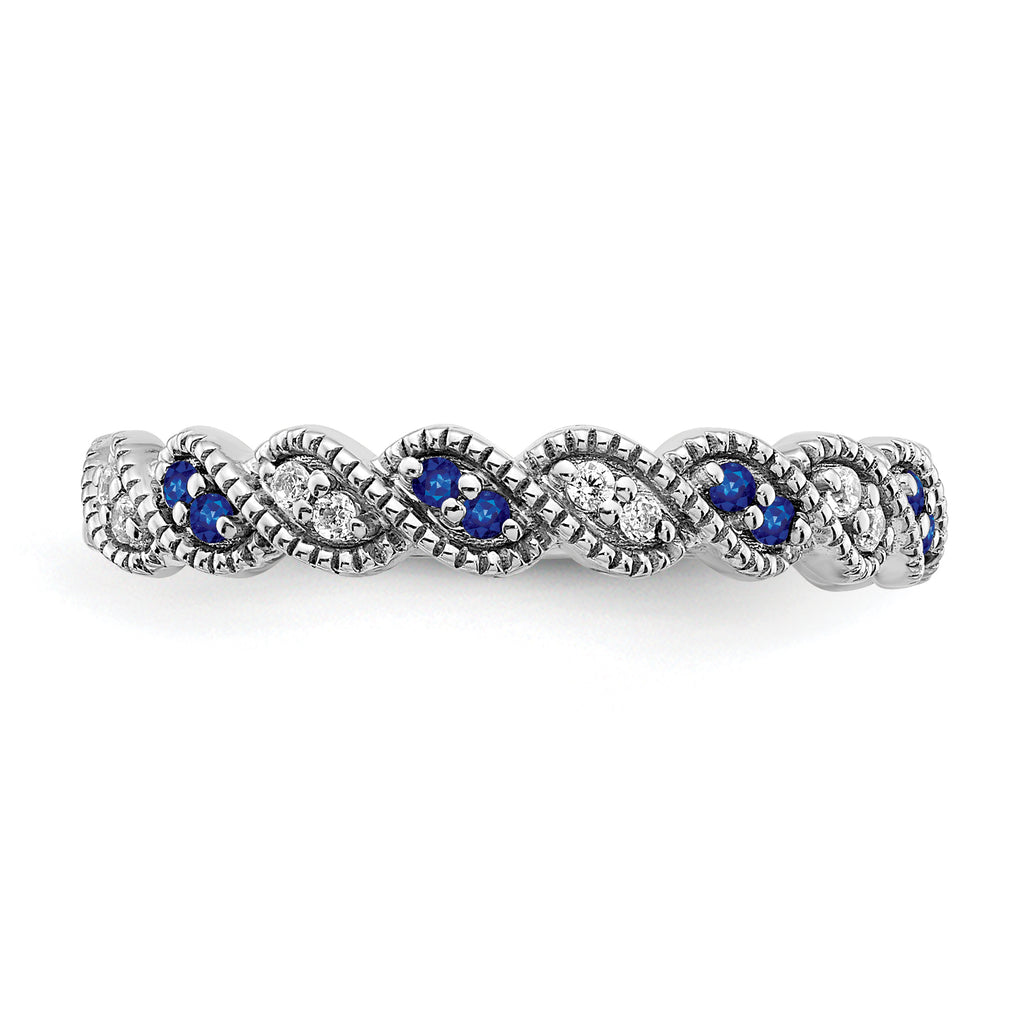 14k White Gold Sapphire and Diamond Twist Band
