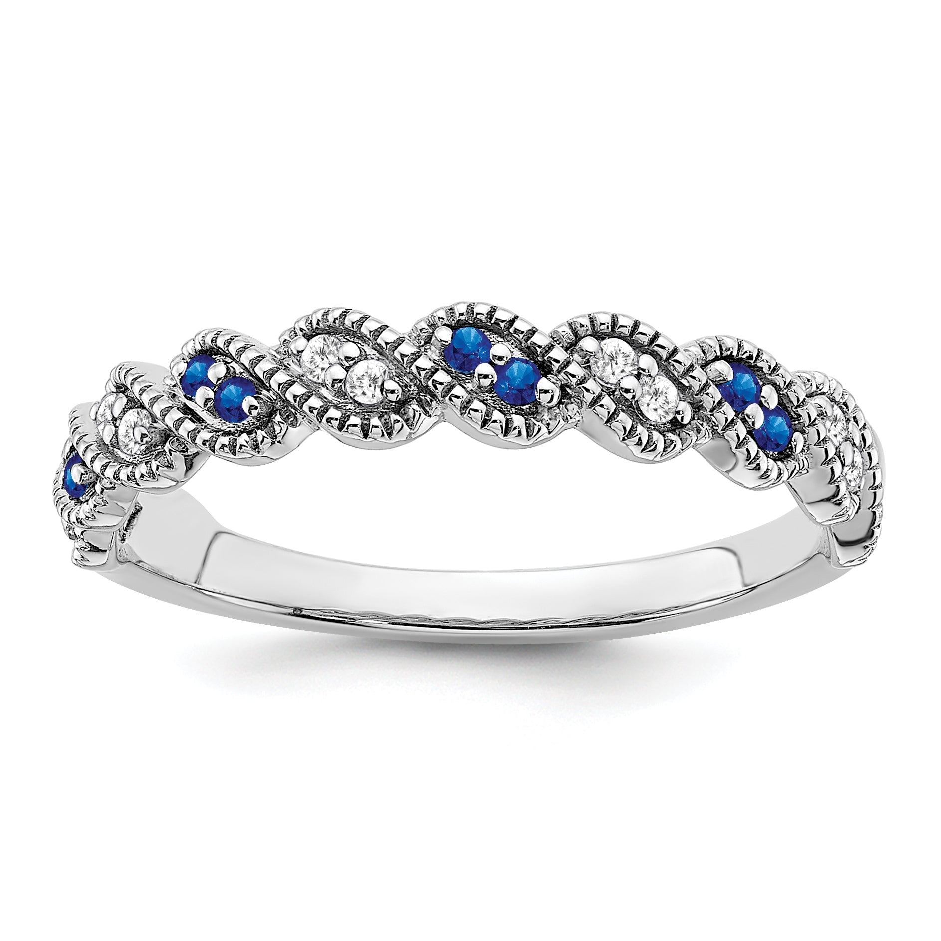 14k White Gold Sapphire and Diamond Twist Band Main image