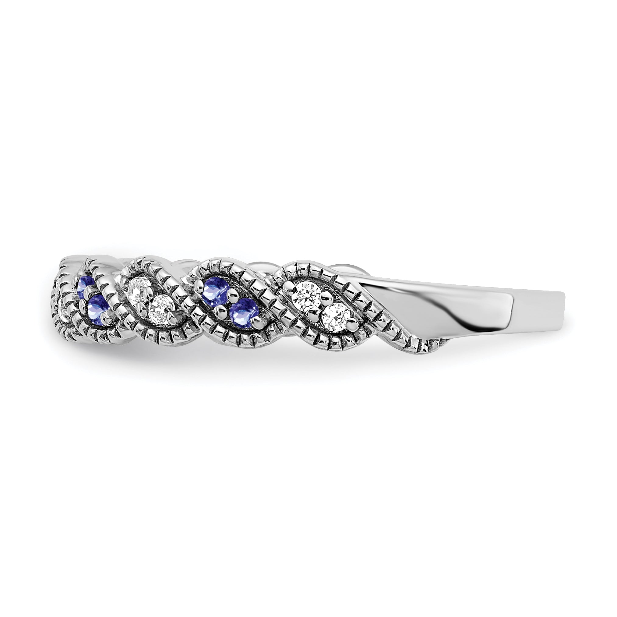 14k White Gold Tanzanite and Diamond Twist Band