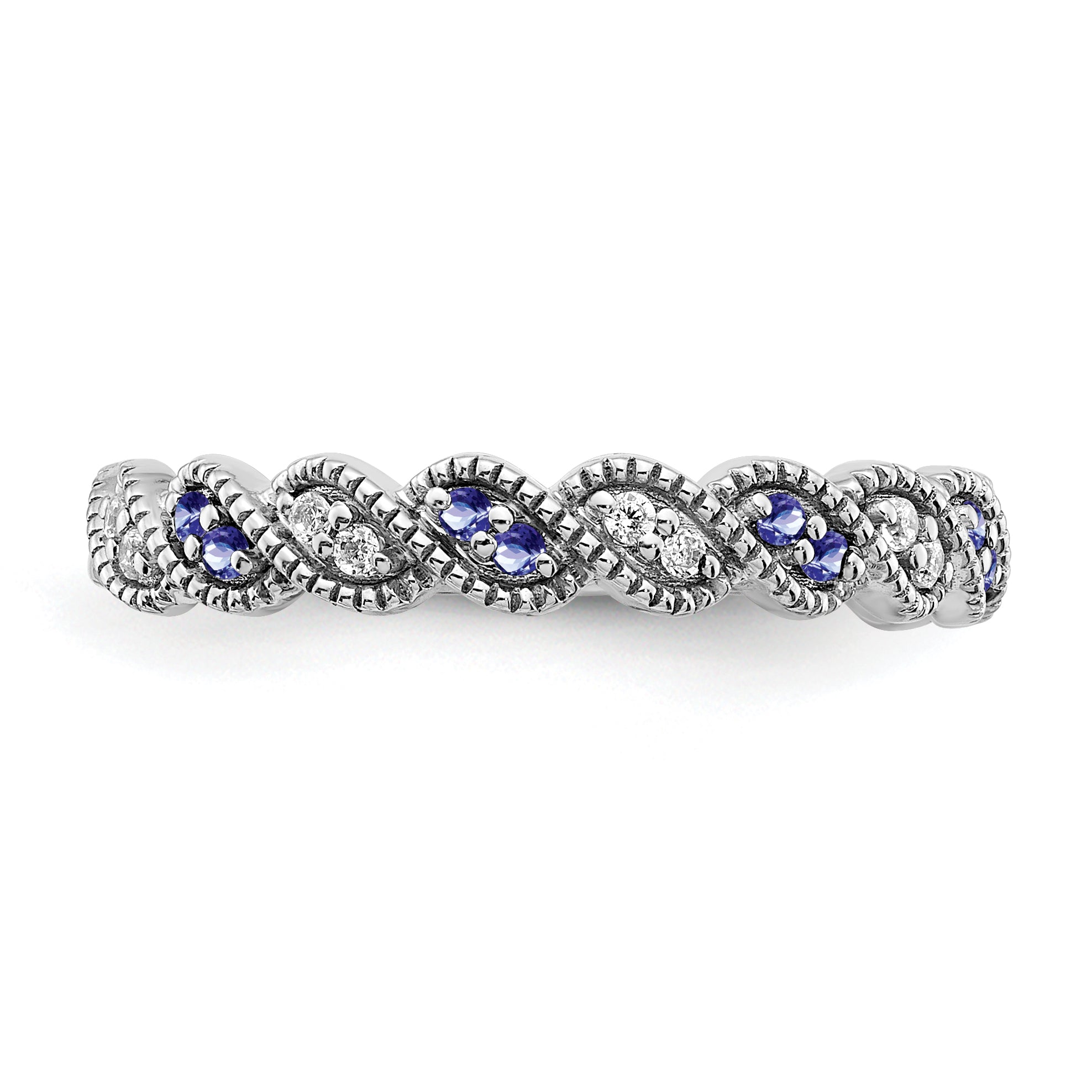 14k White Gold Tanzanite and Diamond Twist Band
