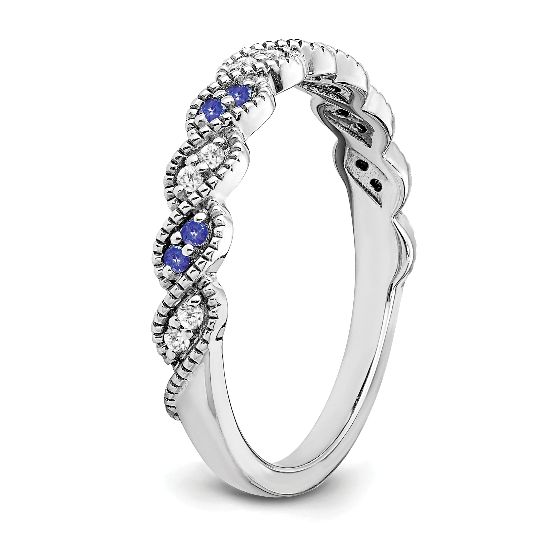 14k White Gold Tanzanite and Diamond Twist Band
