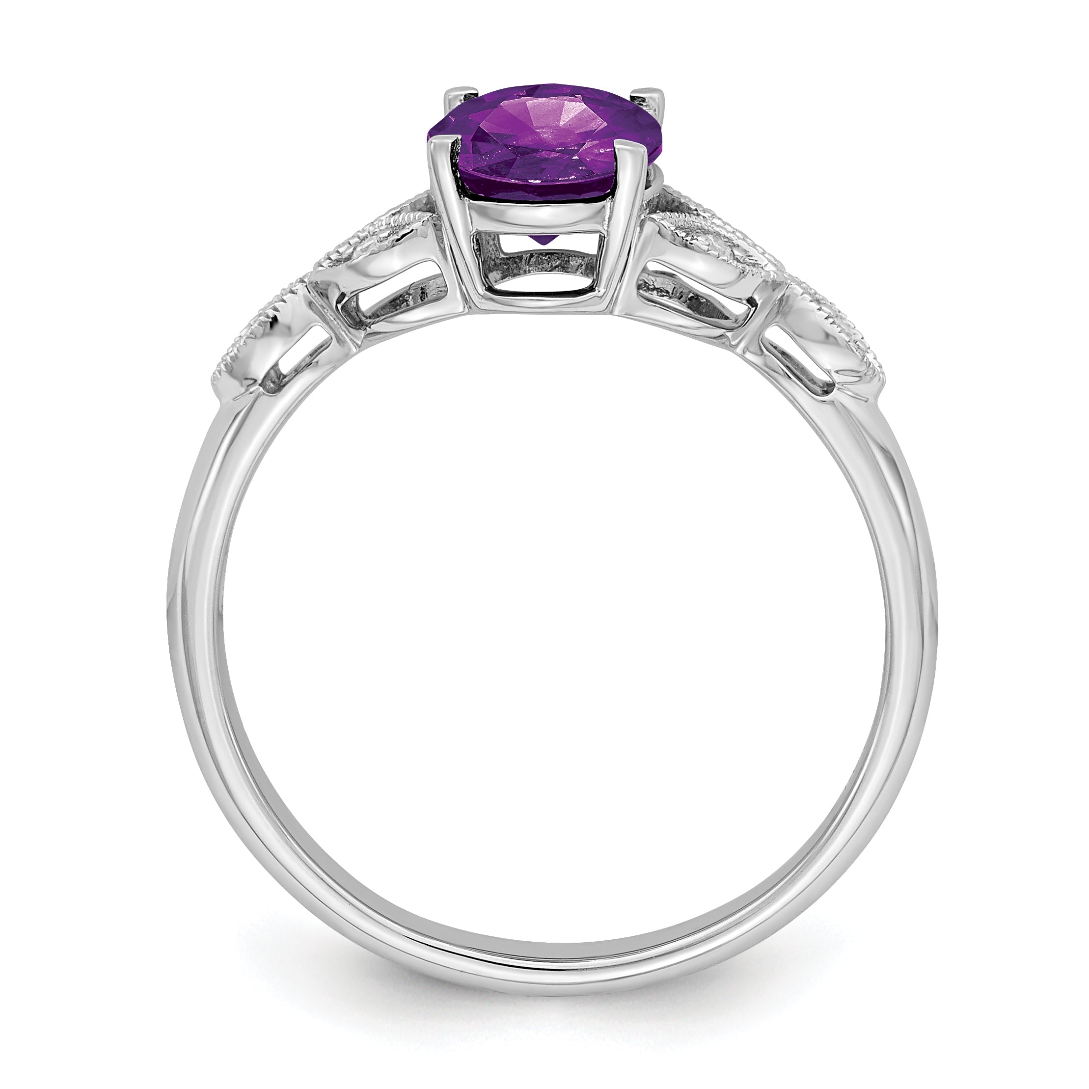 14k White Gold Oval Amethyst and Diamond Ring
