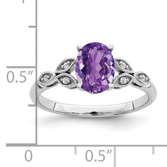 14k White Gold Oval Amethyst and Diamond Ring