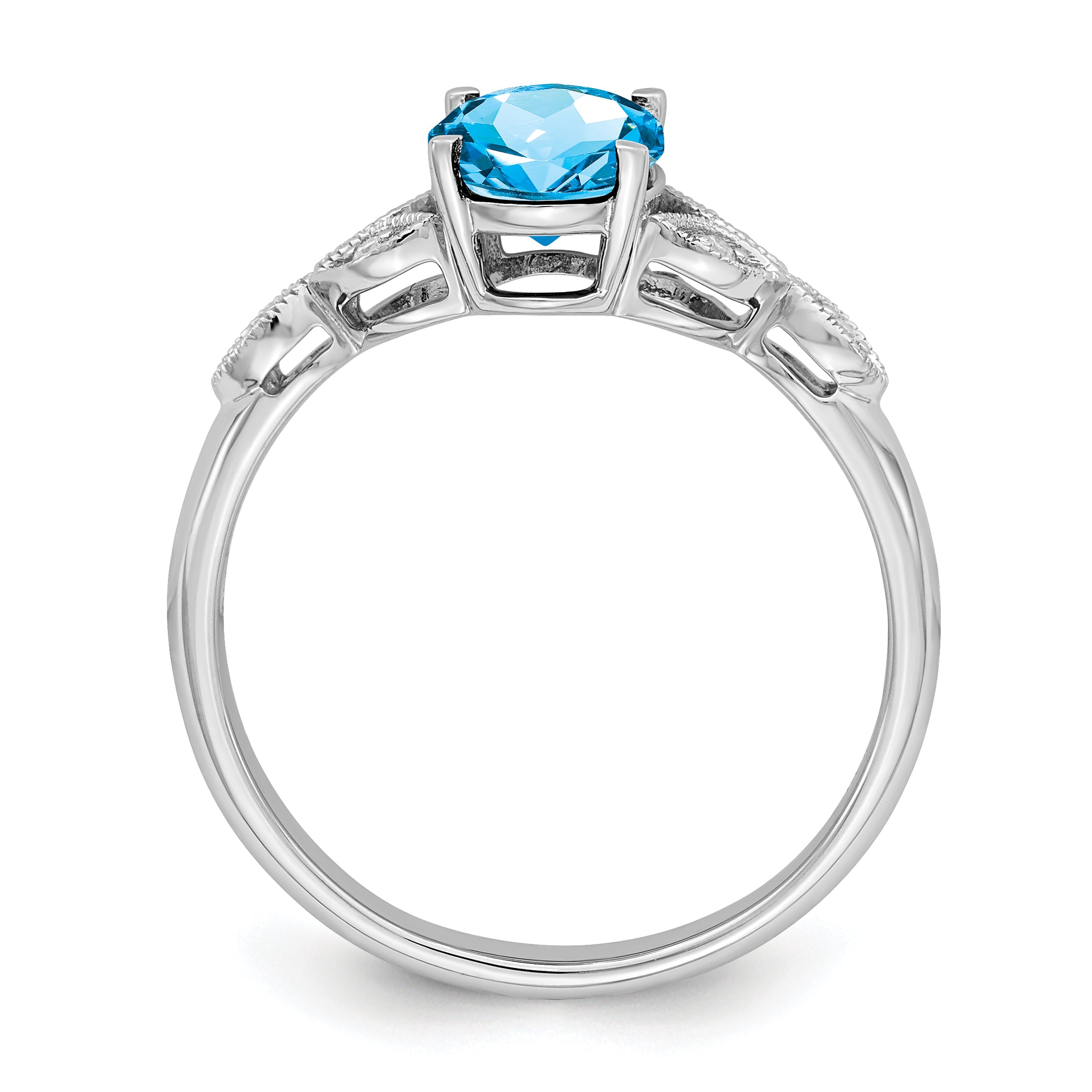 14k White Gold Oval Blue Topaz and Diamond Ring
