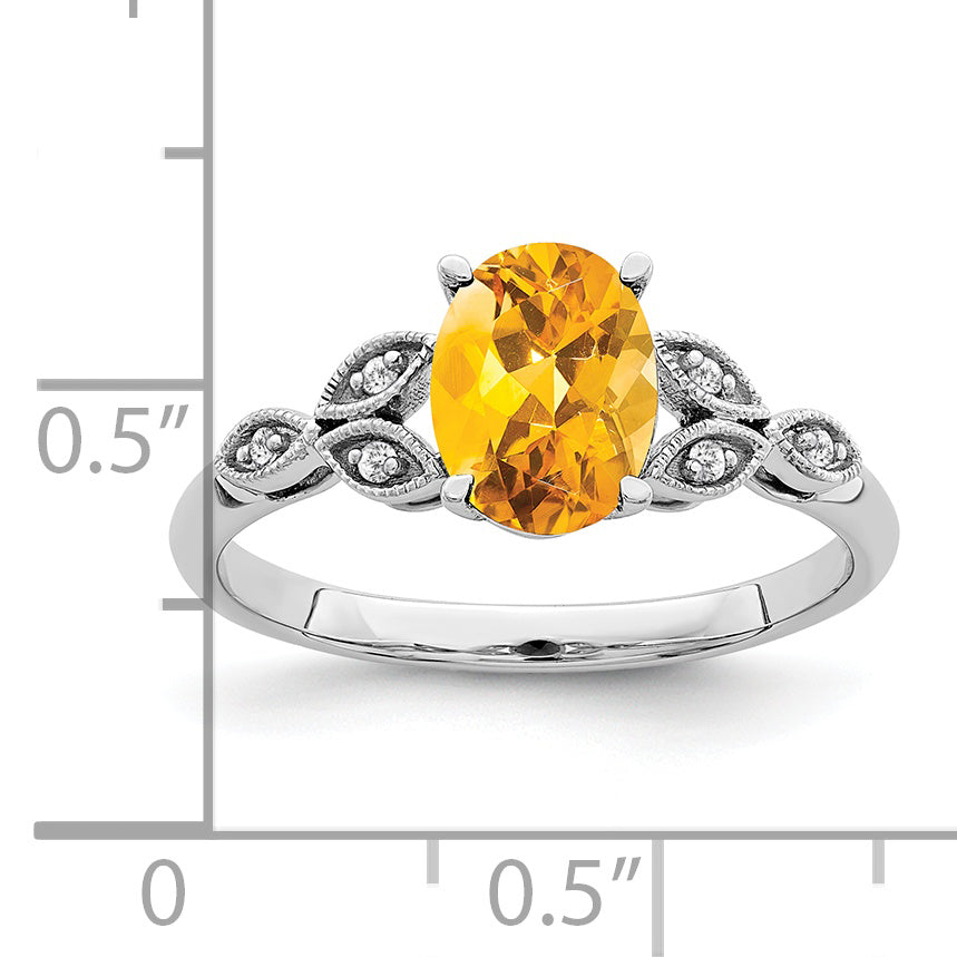14k White Gold Oval Citrine and Diamond Ring