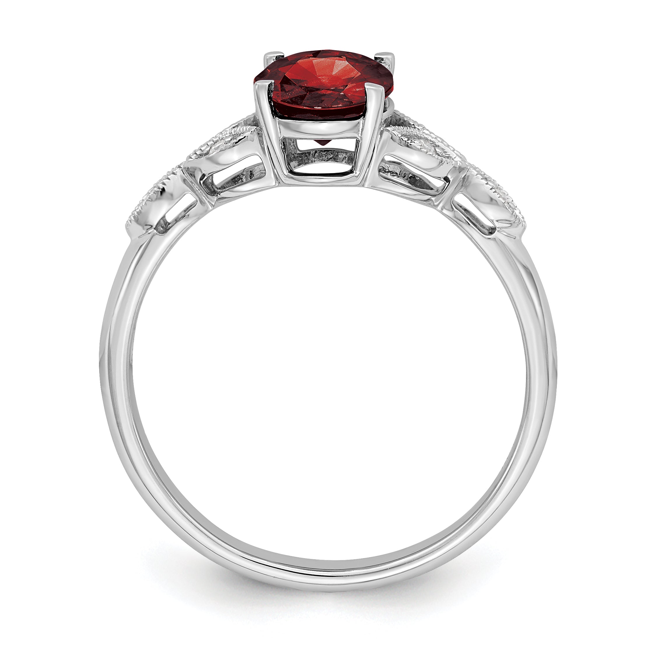 14k White Gold Oval Garnet and Diamond Ring