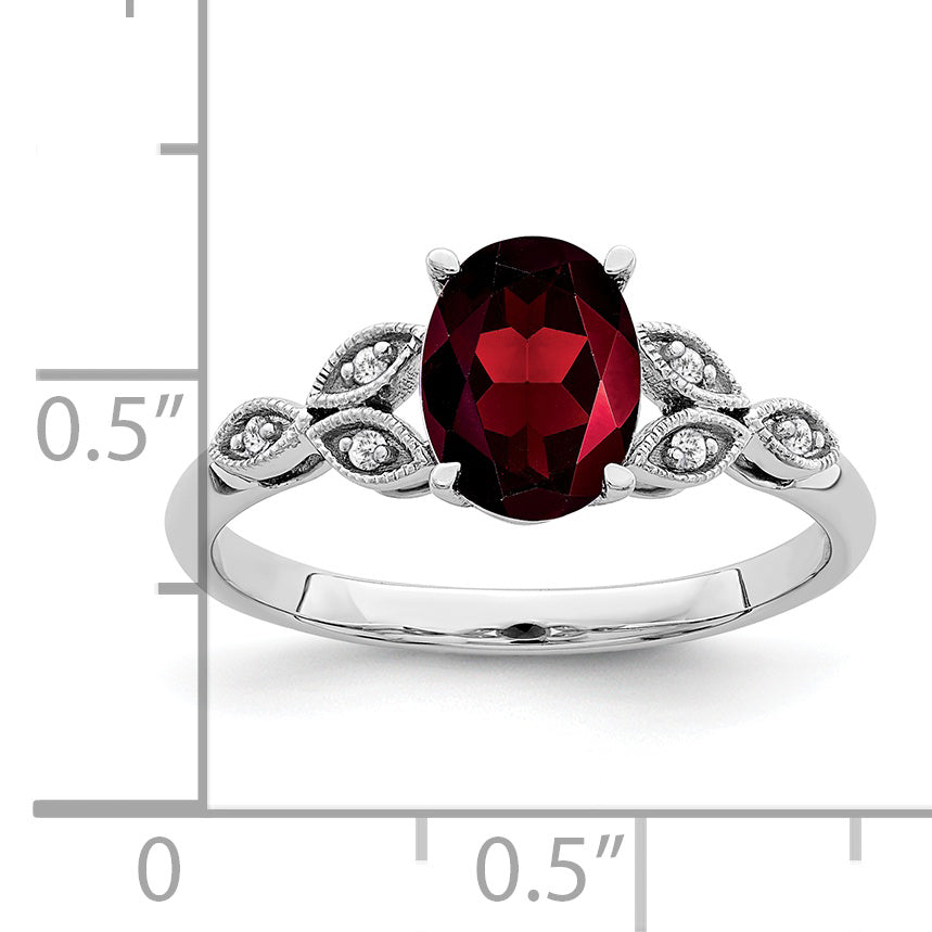 14k White Gold Oval Garnet and Diamond Ring