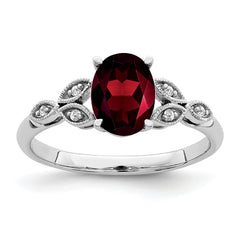 14k White Gold Oval Garnet and Diamond Ring