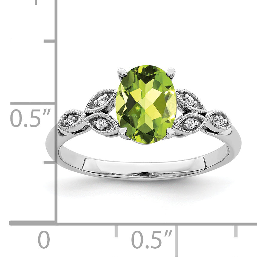 14k White Gold Oval Peridot and Diamond Ring