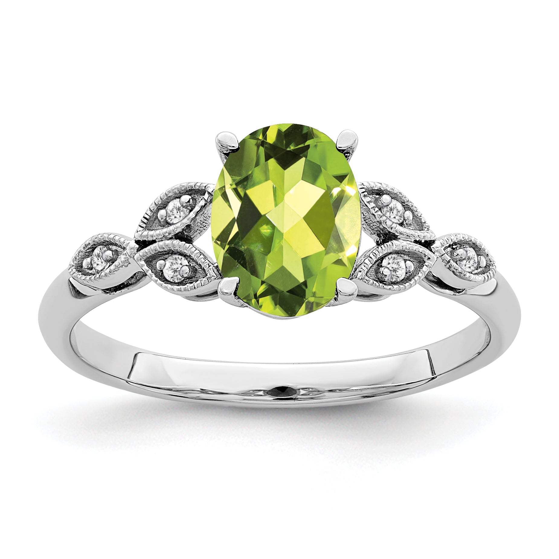14k White Gold Oval Peridot and Diamond Ring Main image