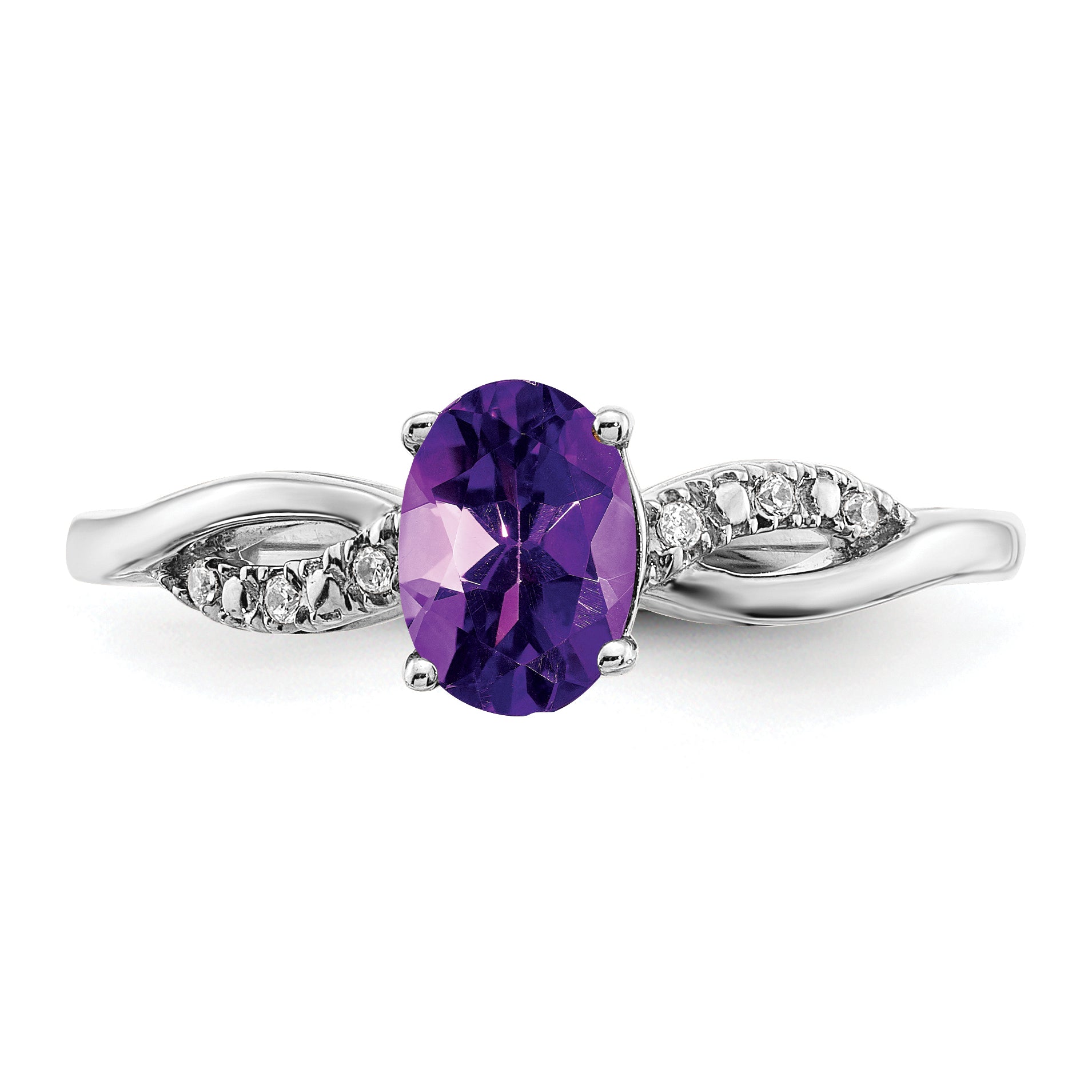14k White Gold Oval Amethyst and Diamond Ring