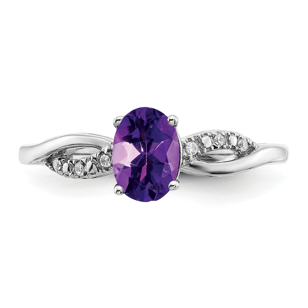 14k White Gold Oval Amethyst and Diamond Ring