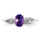 14k White Gold Oval Amethyst and Diamond Ring