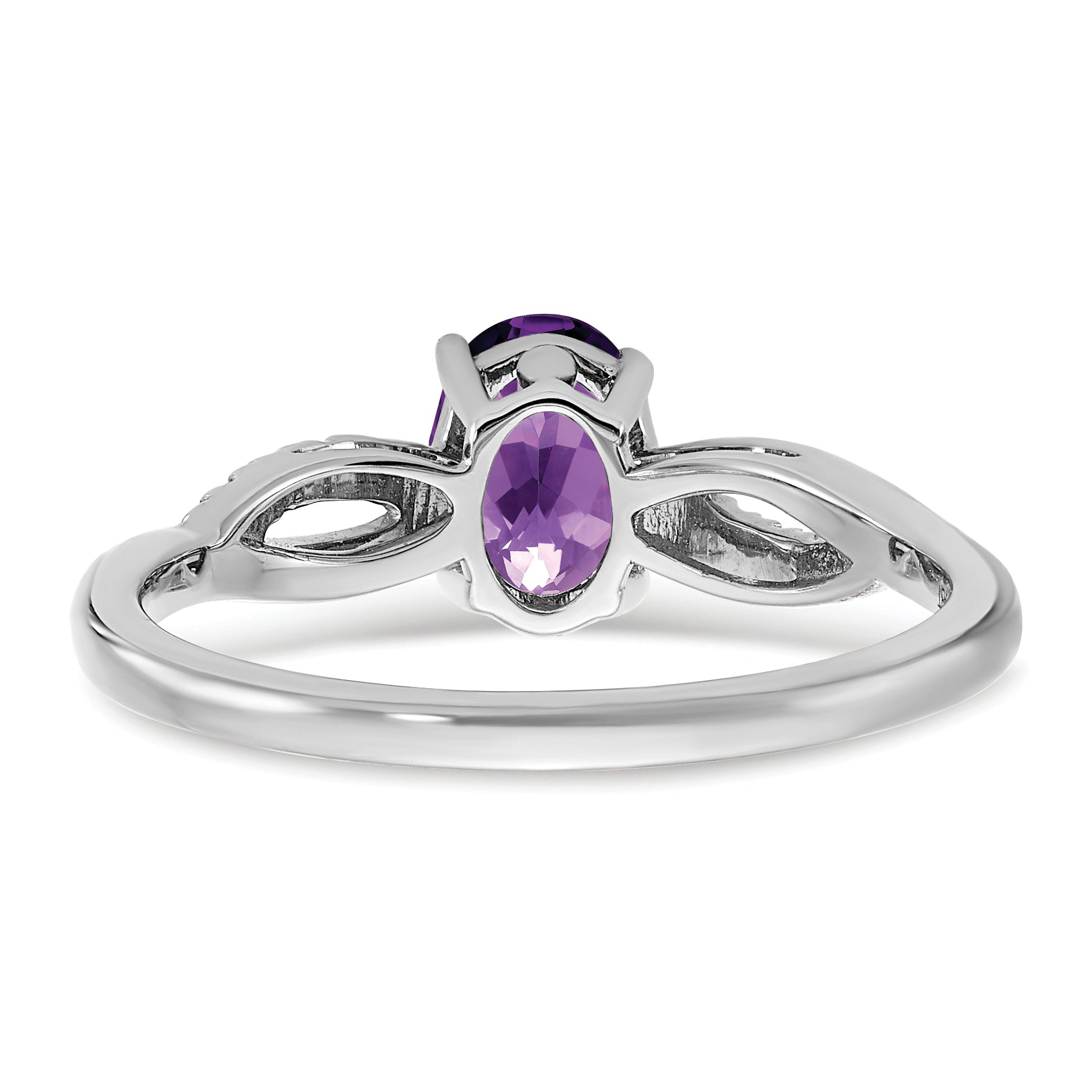 14k White Gold Oval Amethyst and Diamond Ring