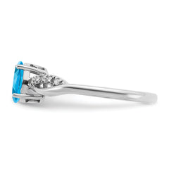 14k White Gold Oval Blue Topaz and Diamond Ring