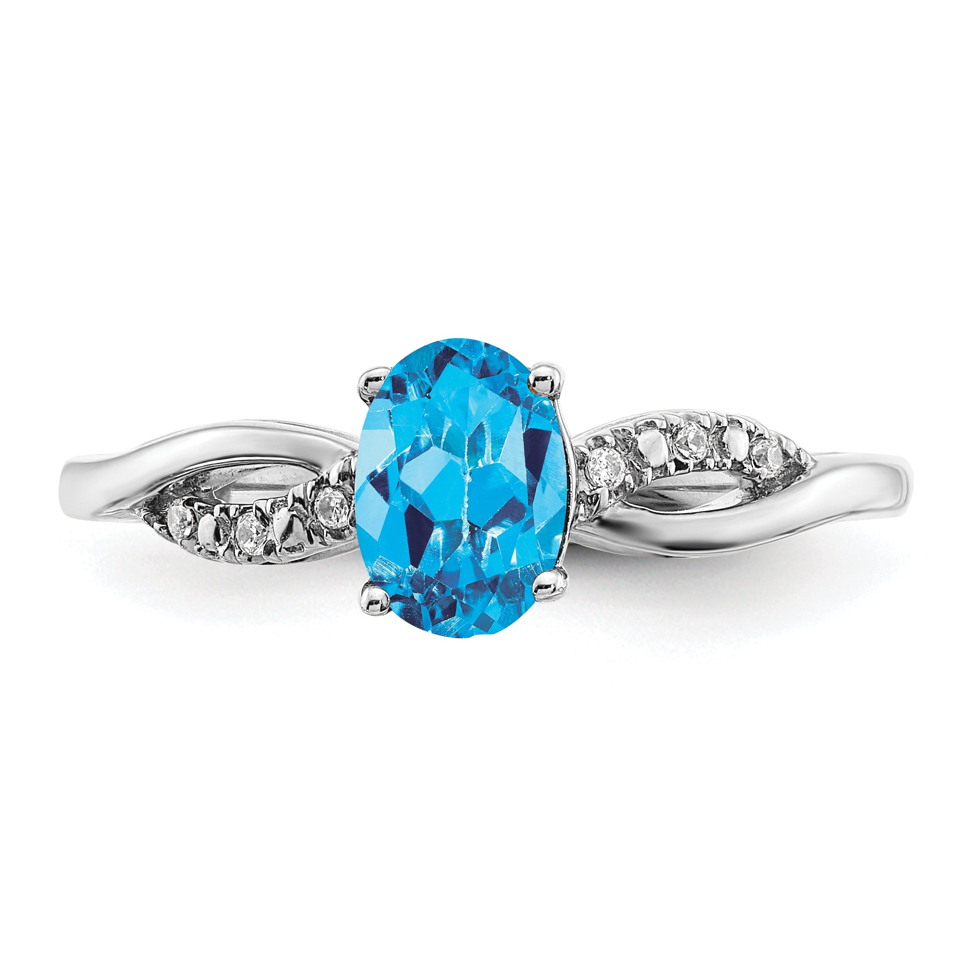 14k White Gold Oval Blue Topaz and Diamond Ring