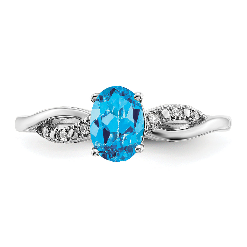 14k White Gold Oval Blue Topaz and Diamond Ring