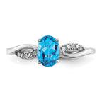 14k White Gold Oval Blue Topaz and Diamond Ring