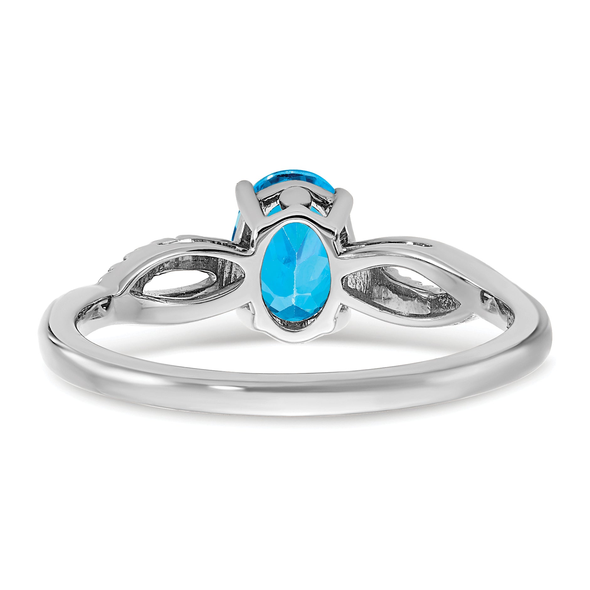 14k White Gold Oval Blue Topaz and Diamond Ring
