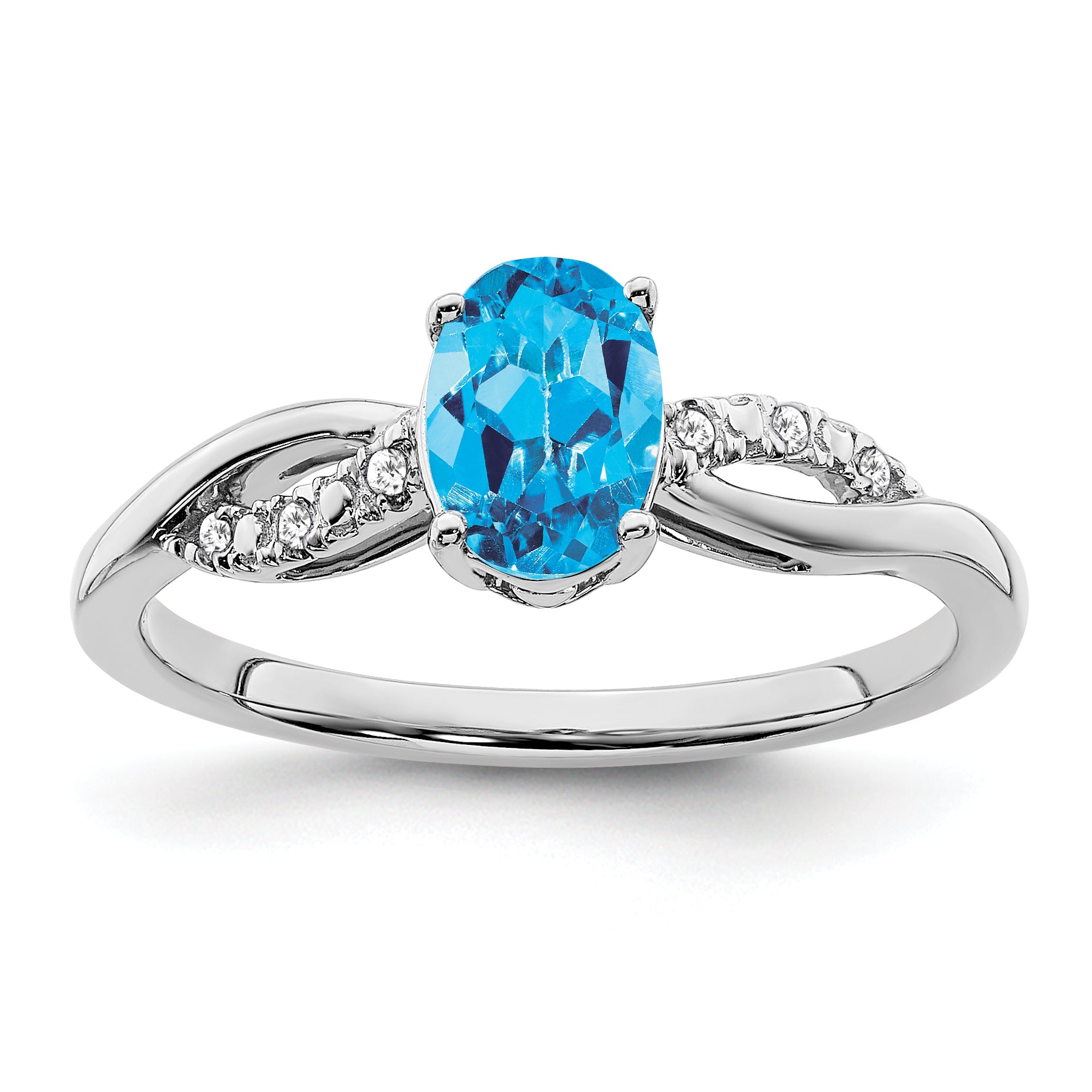 14k White Gold Oval Blue Topaz and Diamond Ring Main image