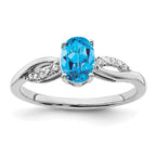 14k White Gold Oval Blue Topaz and Diamond Ring