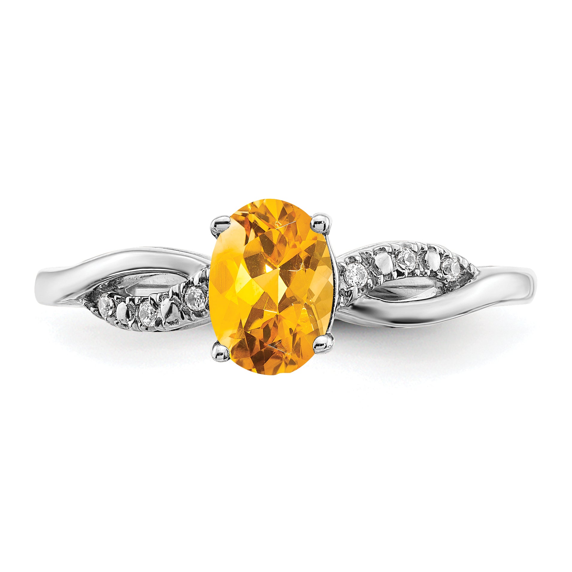 14k White Gold Oval Citrine and Diamond Ring