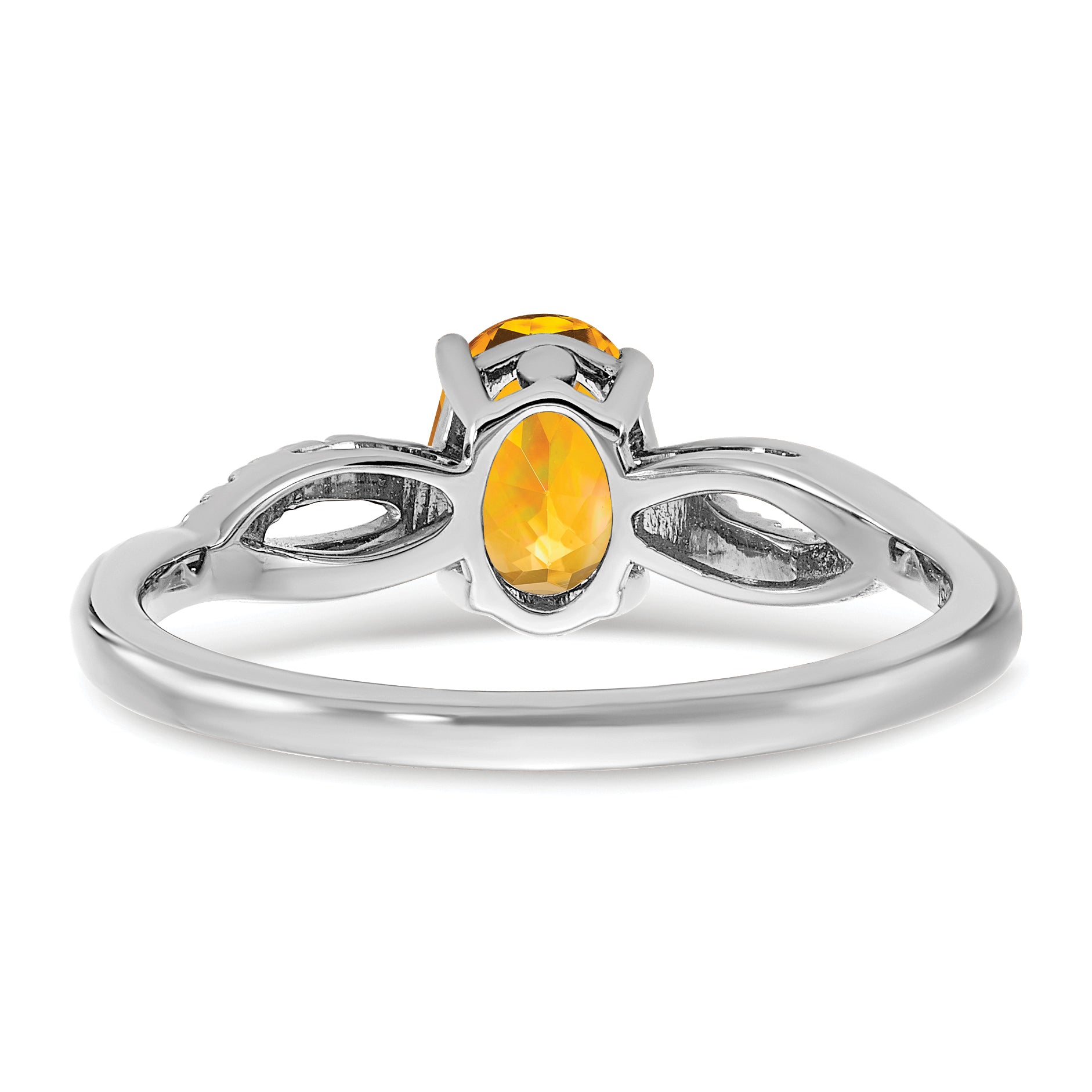 14k White Gold Oval Citrine and Diamond Ring