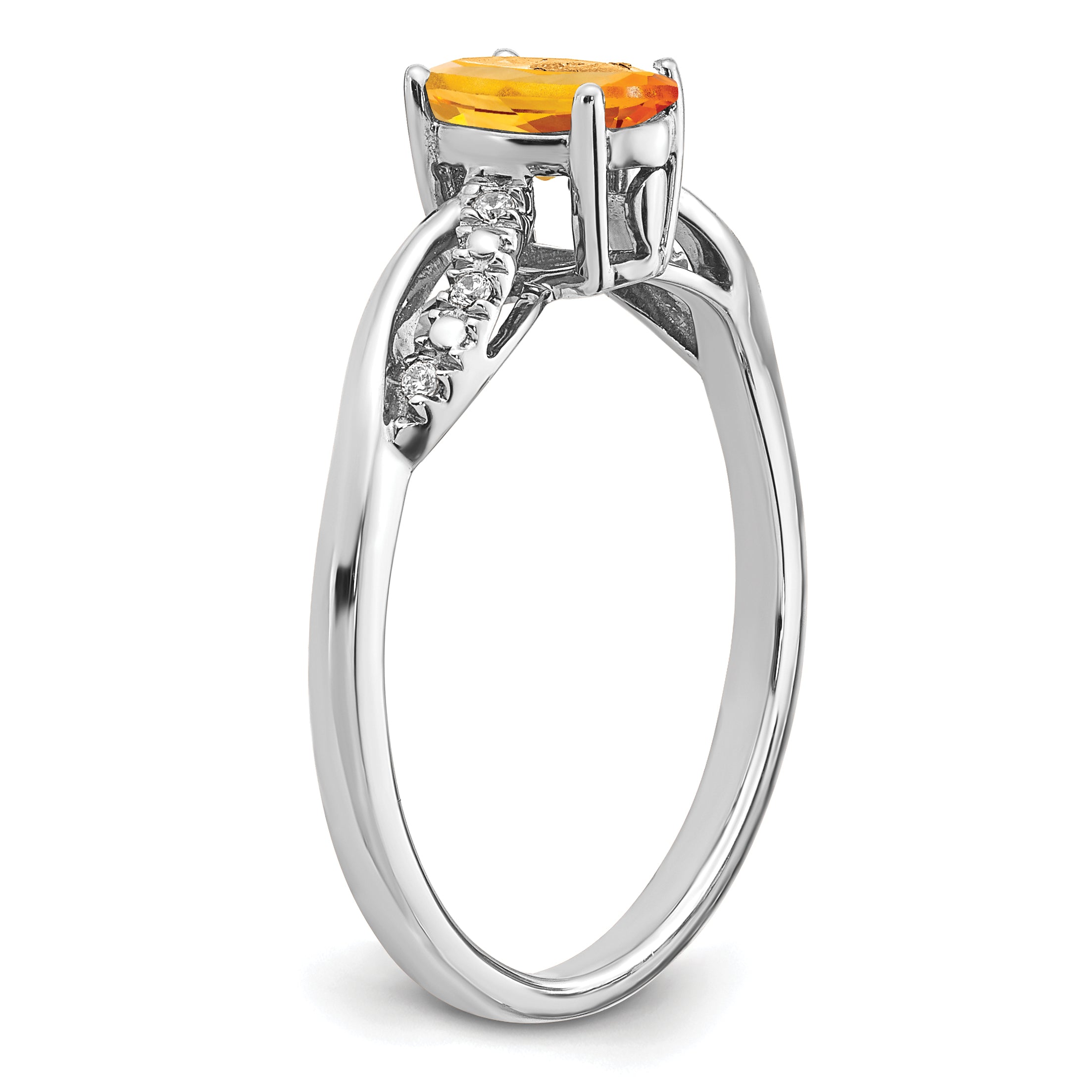 14k White Gold Oval Citrine and Diamond Ring