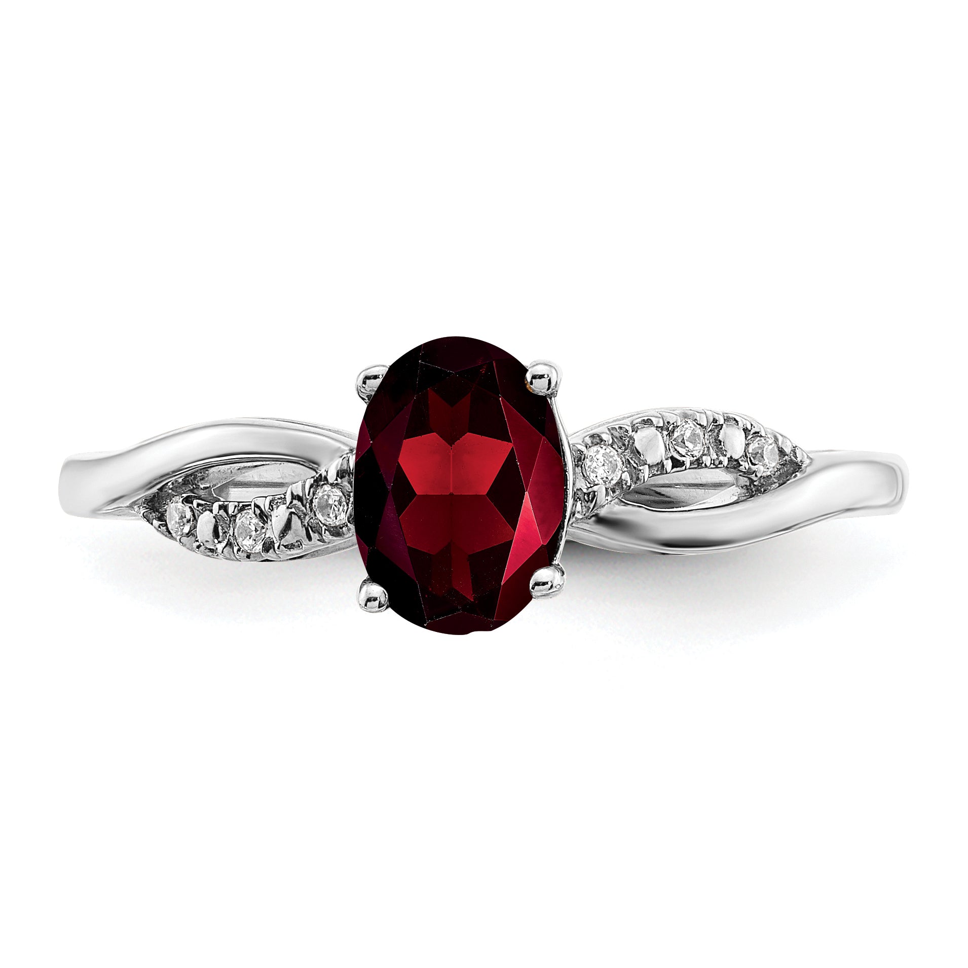 14k White Gold Oval Garnet and Diamond Ring