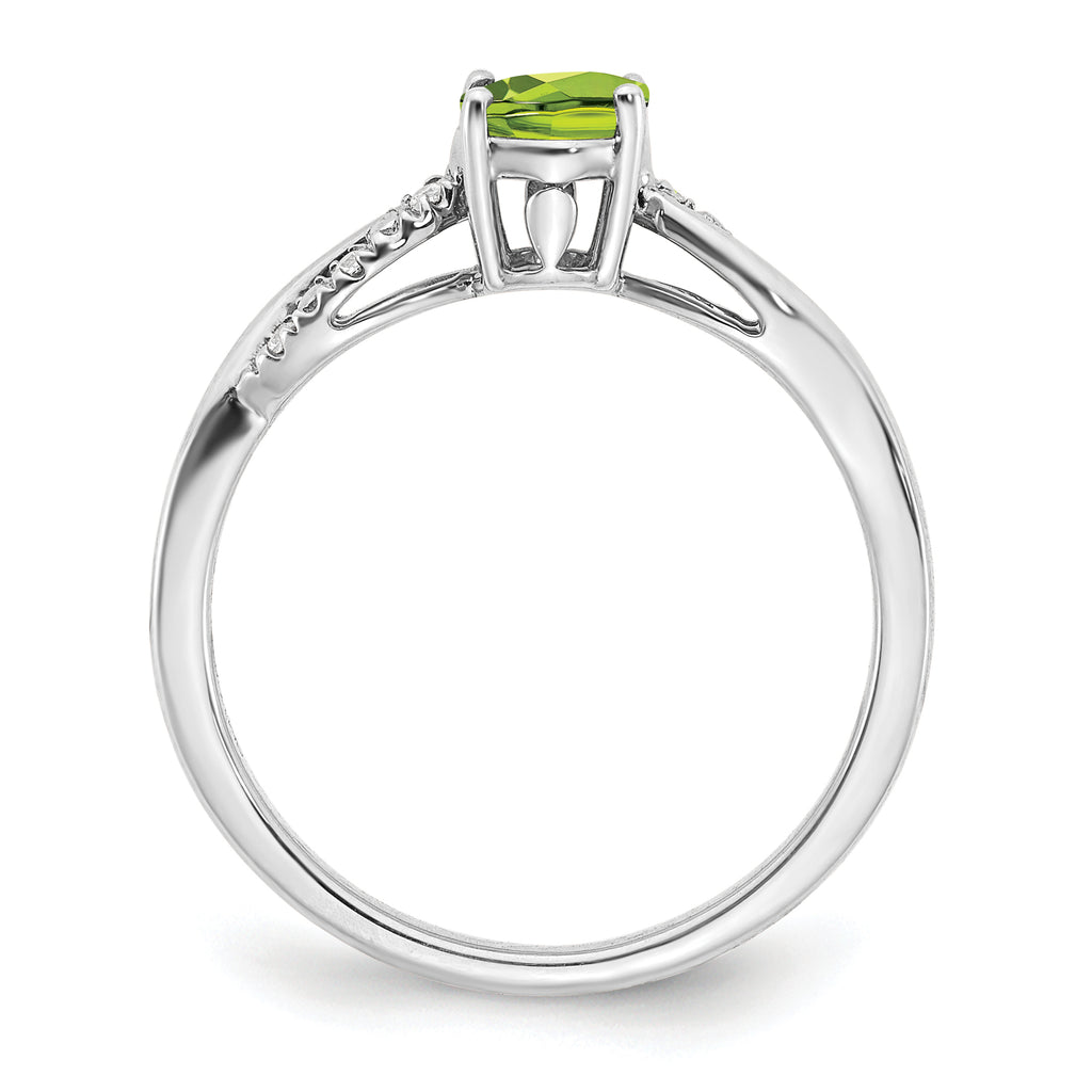 14k White Gold Oval Peridot and Diamond Ring