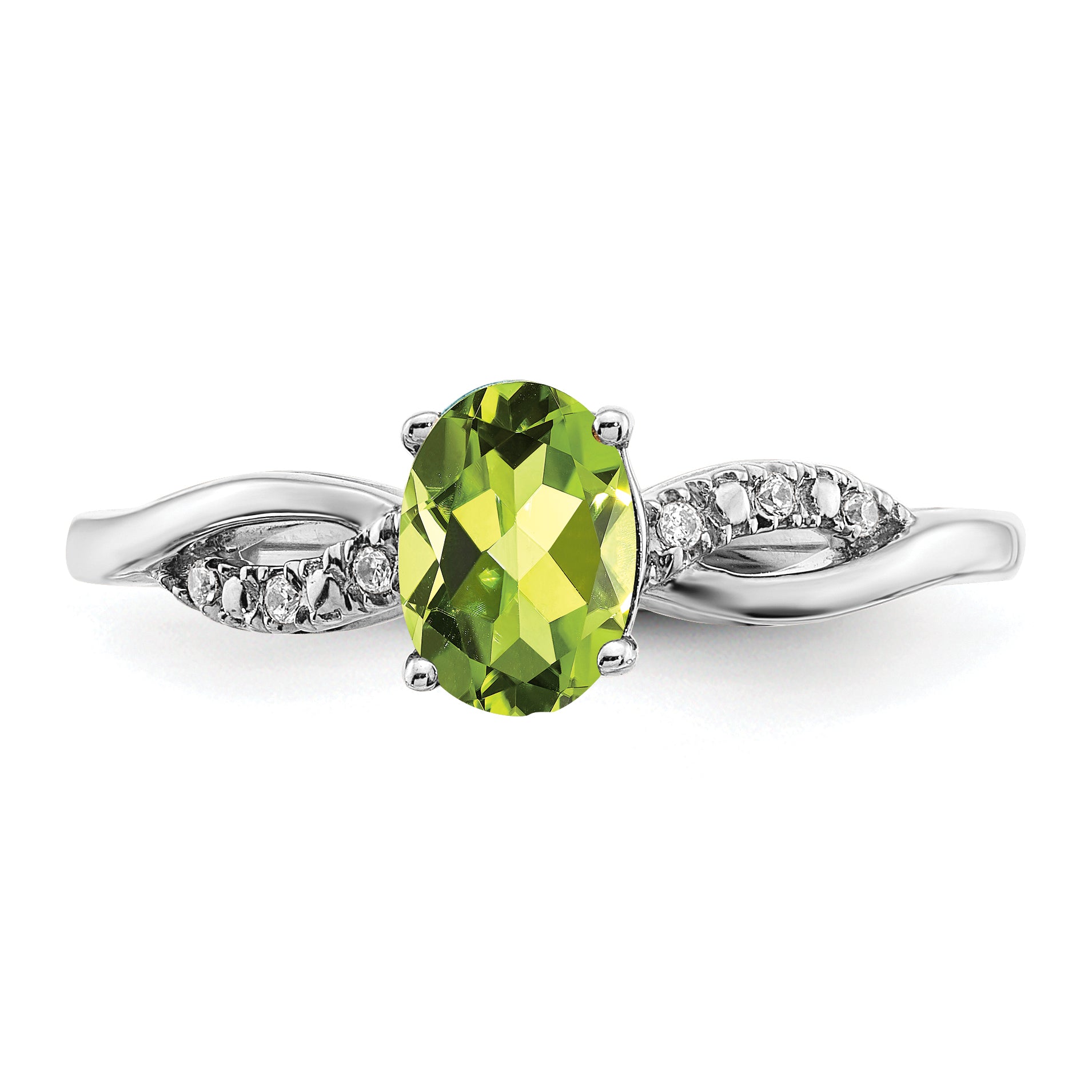 14k White Gold Oval Peridot and Diamond Ring