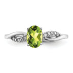 14k White Gold Oval Peridot and Diamond Ring
