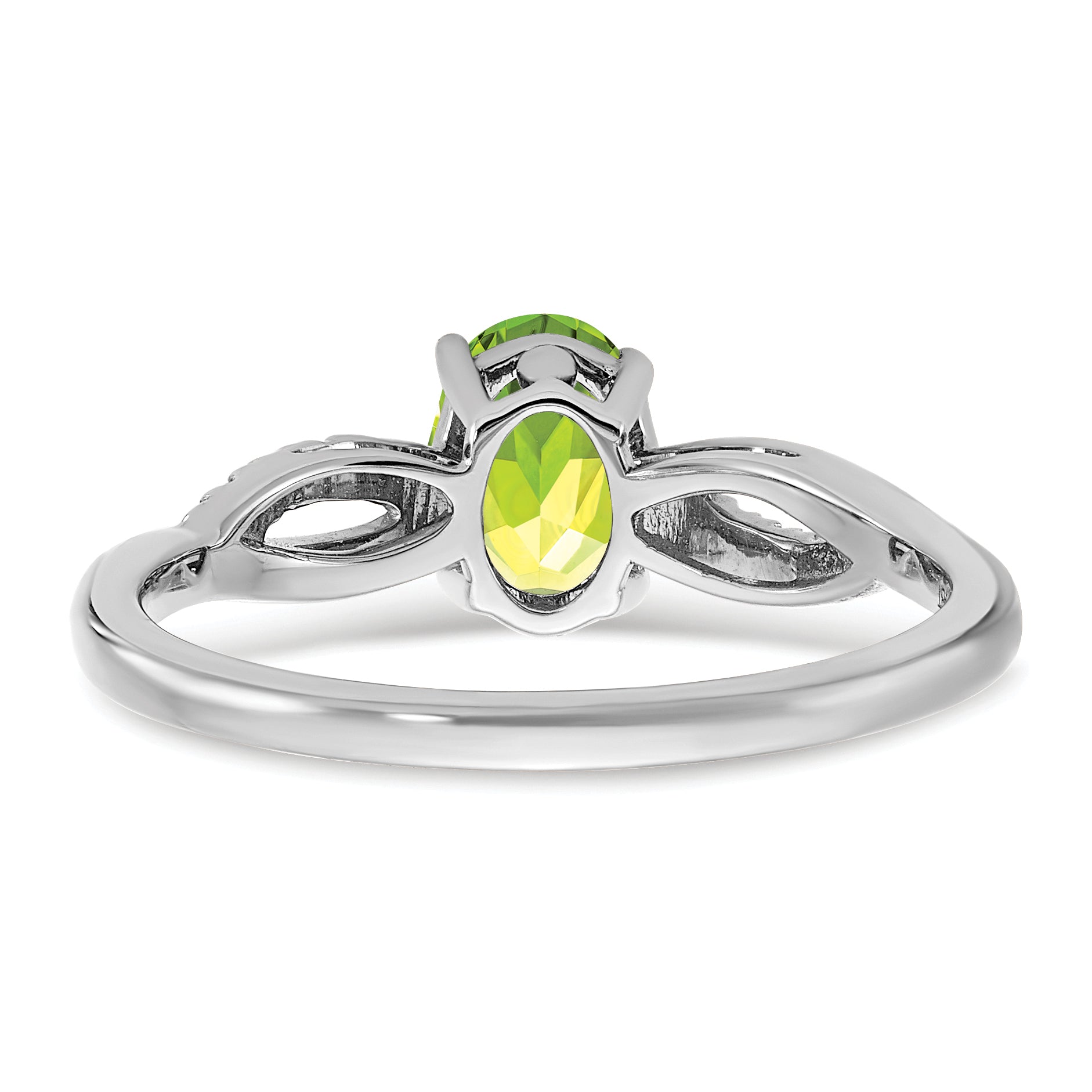 14k White Gold Oval Peridot and Diamond Ring