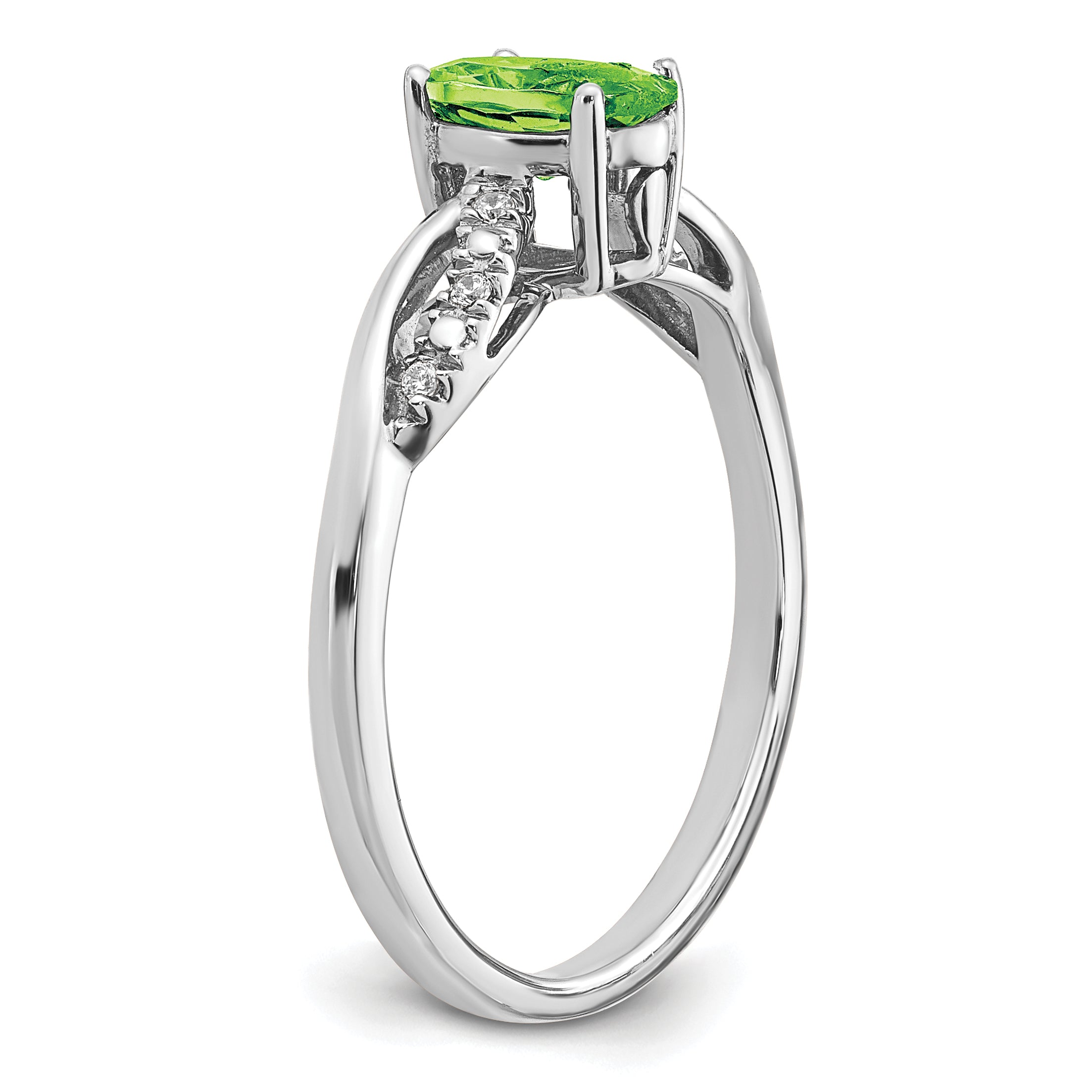 14k White Gold Oval Peridot and Diamond Ring