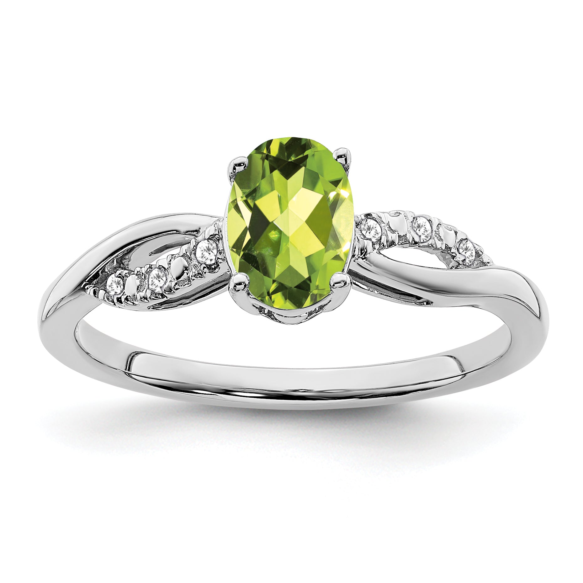 14k White Gold Oval Peridot and Diamond Ring Main image