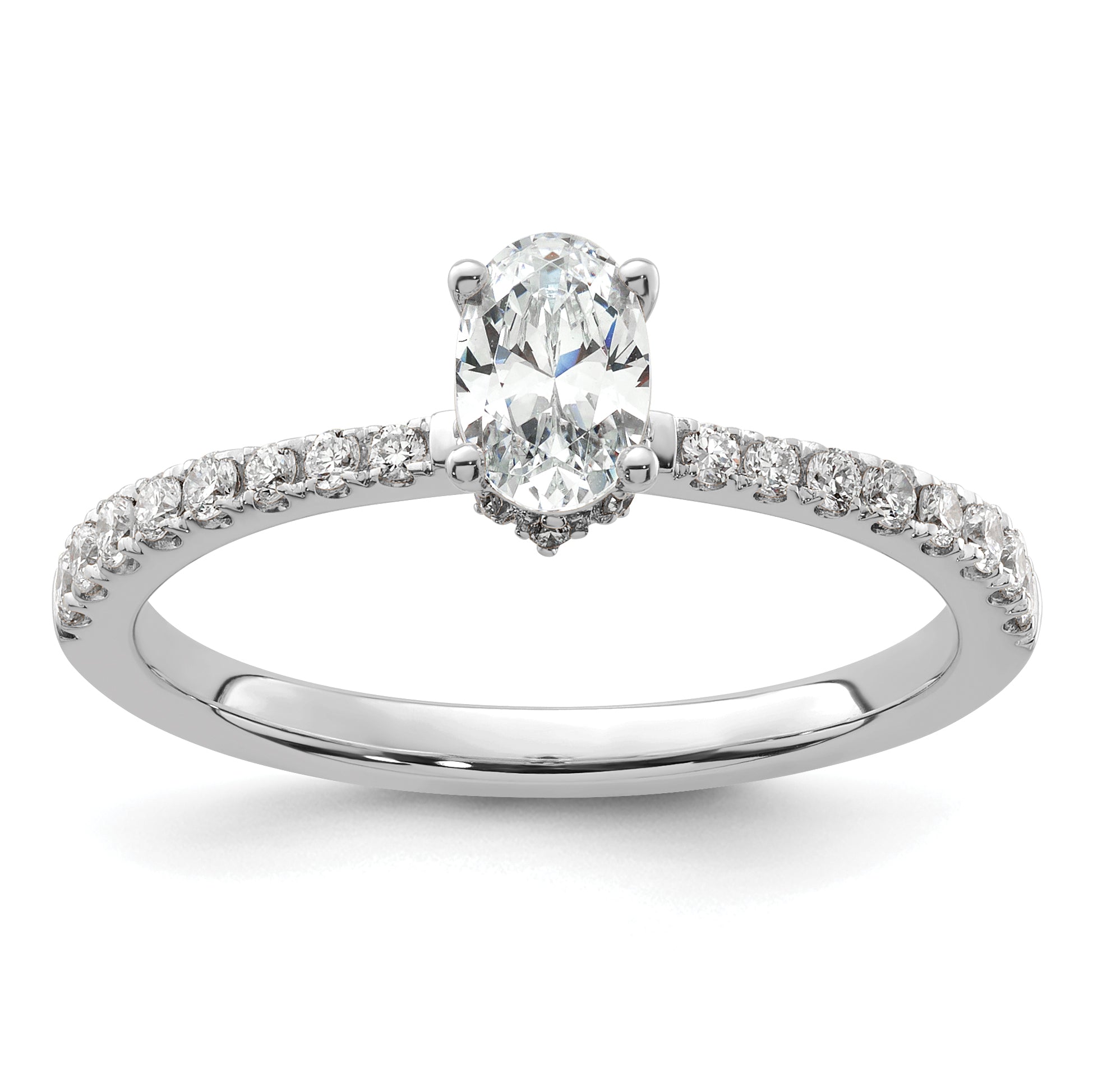 14k White Gold 3/4 carat Lab Grown Diamond VS/SI+ G+ Oval Complete Solitaire Engagement Ring