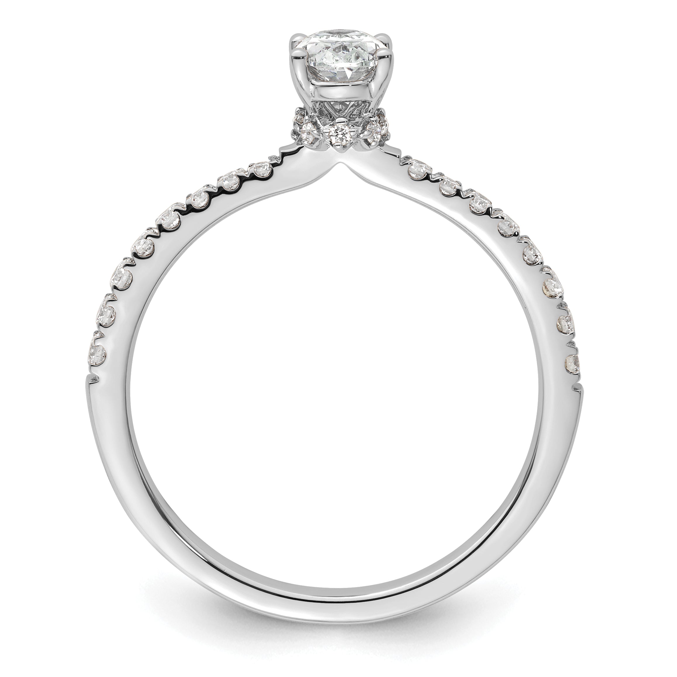 14k White Gold 1/4 carat Lab Grown Diamond VS/SI+ G+ 1/2 carat Oval Center Semi Mount Solitaire Engagement Ring