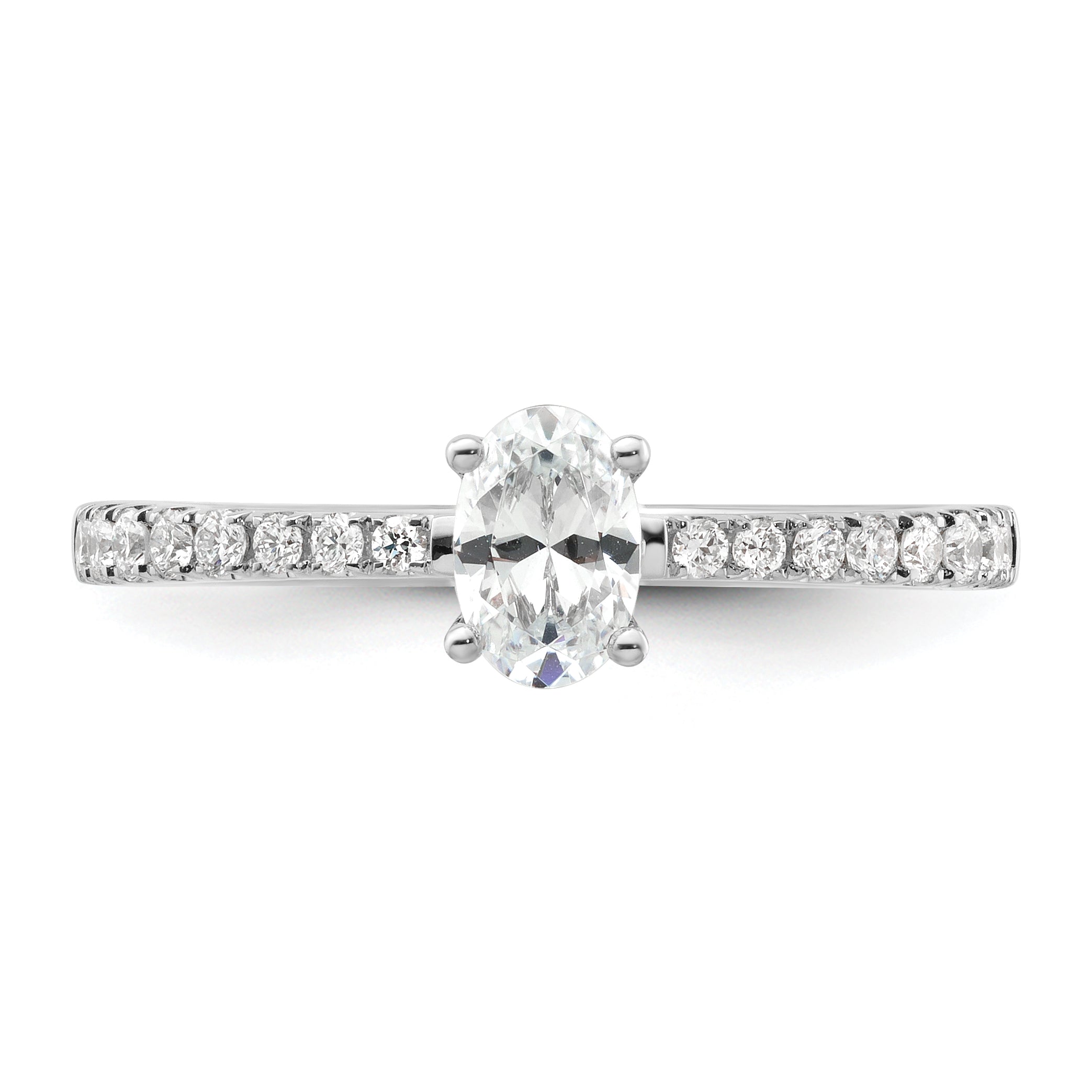 14k White Gold 1/4 carat Lab Grown Diamond VS/SI+ G+ 1/2 carat Oval Center Semi Mount Solitaire Engagement Ring