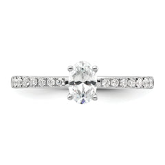 14k White Gold 1/4 carat Lab Grown Diamond VS/SI+ G+ 1/2 carat Oval Center Semi Mount Solitaire Engagement Ring
