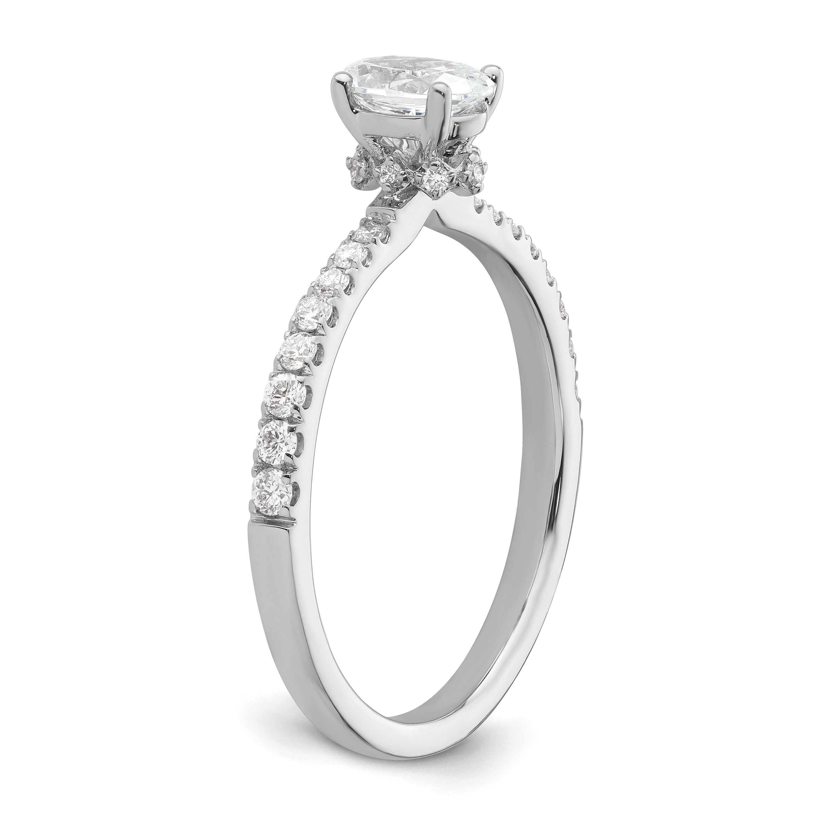 14k White Gold 1/4 carat Lab Grown Diamond VS/SI+ G+ 1/2 carat Oval Center Semi Mount Solitaire Engagement Ring