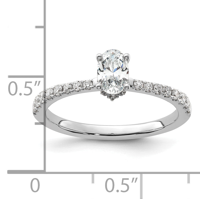 14k White Gold 1/4 carat Lab Grown Diamond VS/SI+ G+ 1/2 carat Oval Center Semi Mount Solitaire Engagement Ring