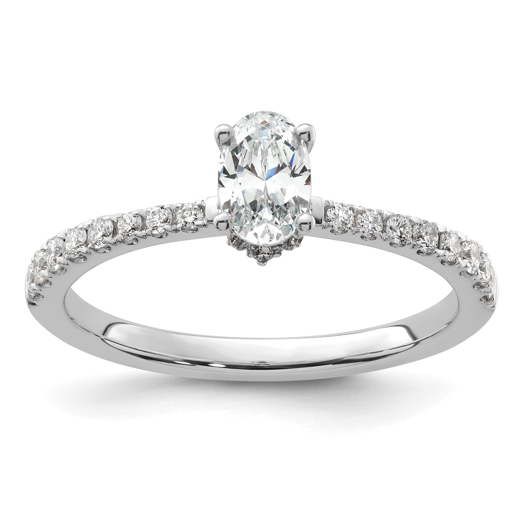 14k White Gold 1/4 carat Lab Grown Diamond VS/SI+ G+ 1/2 carat Oval Center Semi Mount Solitaire Engagement Ring