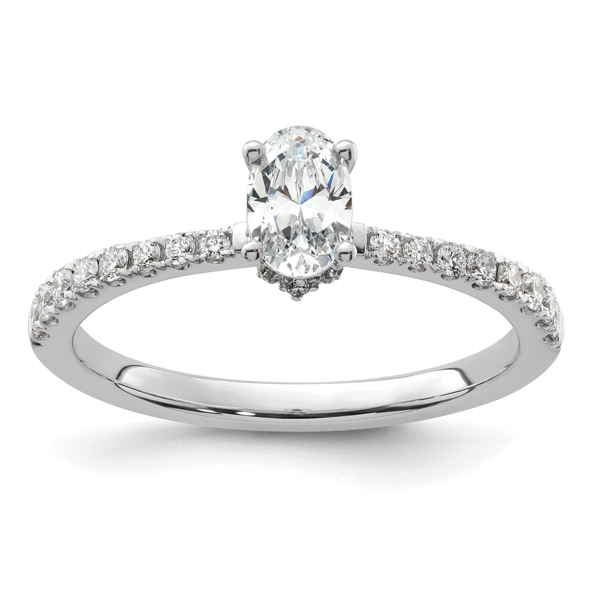 14k White Gold 1/4 carat Lab Grown Diamond VS/SI+ G+ 1/2 carat Oval Center Semi Mount Solitaire Engagement Ring
